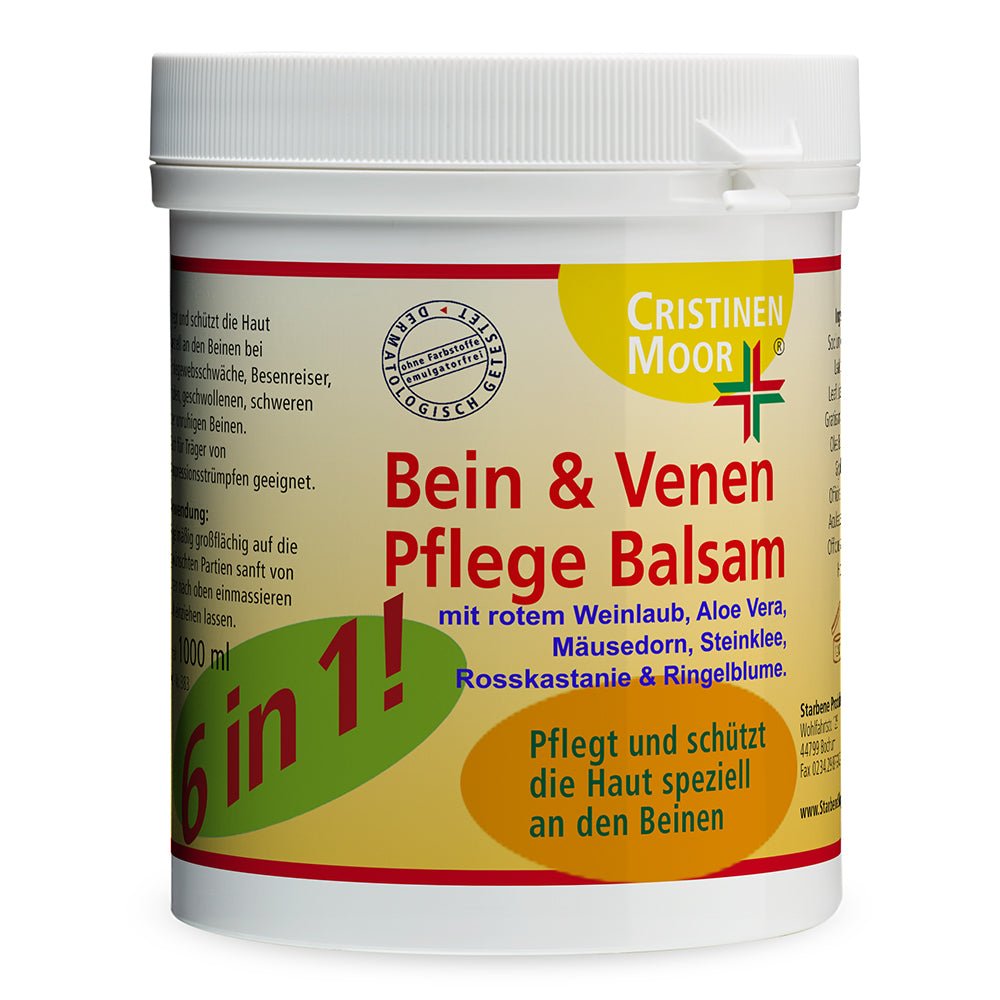 Bein & Venenpflege Balsam (6 in 1) (Venensalbe) - Krampfadern - schweren Beinen 1000ml - CristinenMoor