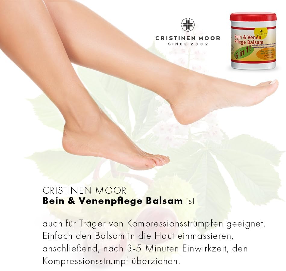 Bein & Venenpflege Balsam (6 in 1) (Venensalbe) - Krampfadern - schweren Beinen 500ml - CristinenMoor