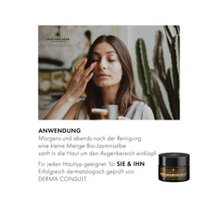 Bio Jasminsalbe I Augencreme bei Augenringen, müden und geschwollenen Augen I mit Bio-Hanfsamenöl + Hyaluron